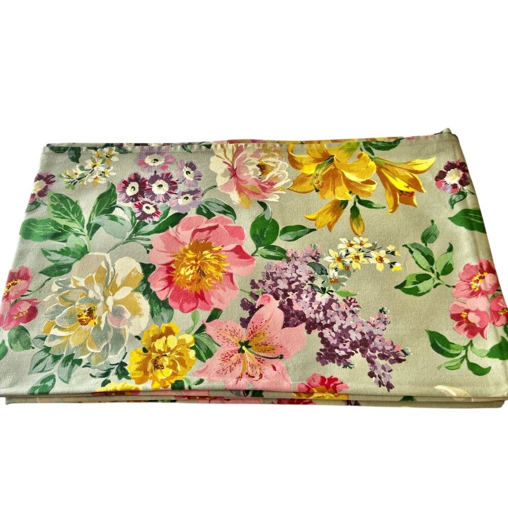 Waterford Floral Cotton Sateen Tablecloth 97" X 58.5" Multicolor on Green Cotton - Picture 12 of 15